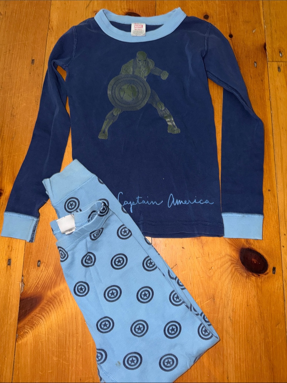 Hannah Andersson Captain America Blue Long Sleeve Pajama Set Kids size 6/7